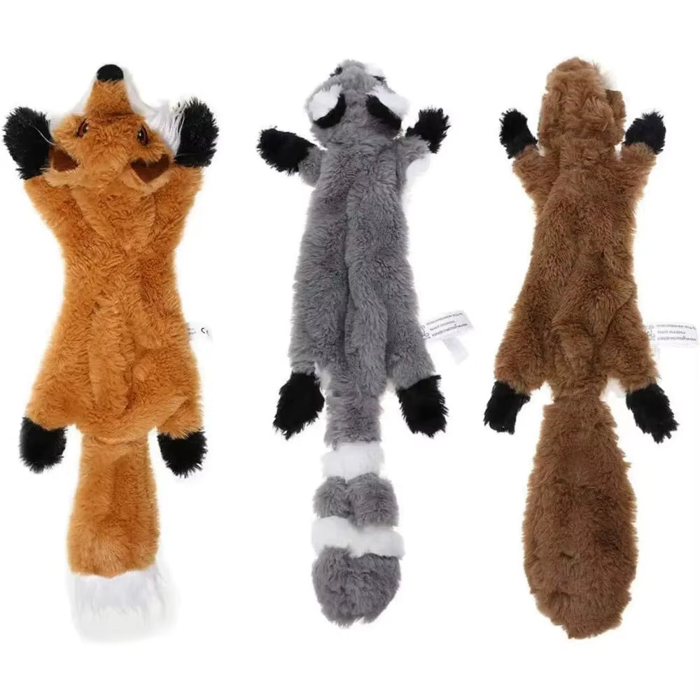 Plush Dog Toys Squirrel Raccoon Fox 18 Inch Stuffing Free Squeaky for Small Medium Dogs No Stuffing with Squeakers Dog Chew Toy
